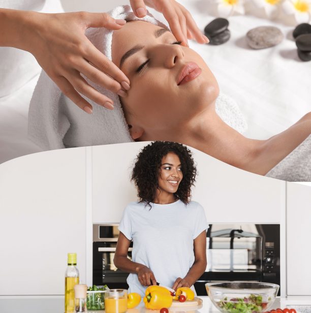 Women in a kitchen making healthy meals